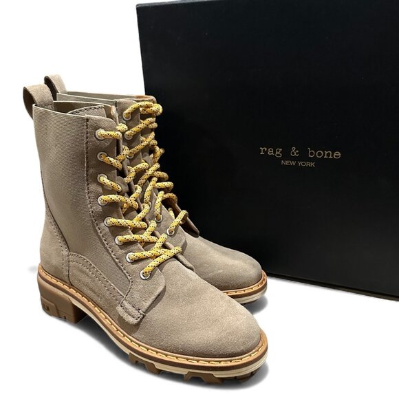 rag & bone $ 595 Shiloh Leather Suede Combat Boots Light Sand Women’s 7 EU 37 - Picture 6 of 13